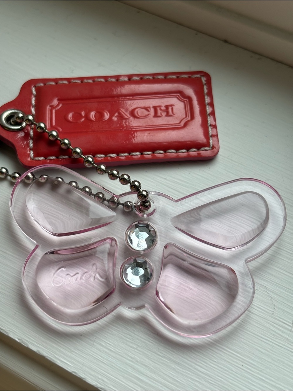 COACH Pink Butterfly & Leather Charm Keychain’s - Picture 3 of 7